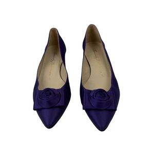 Beverly Feldman Shoes Womens Size 6.5 Purple Satin Pointed Toe Rosette Flats